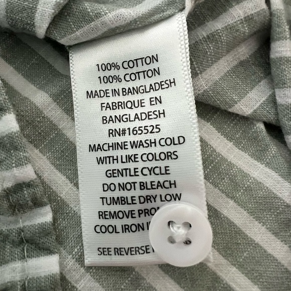 Lola River Sage Green Stripe Cotton Button Down Top Anthropologie Vibes L - Picture 4 of 6